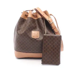セリーヌ CELINE ショルダーバッグ マカダム ブラウン PVCコーティングキャンバス レザー マカダム 巾着ショルダー レディース Used B