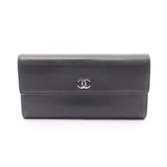 シャネル CHANEL 二つ折り長財布 ココマーク ブラック レザー ココマーク 二つ折長財布 レディース Used B