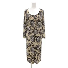 ローラアシュレイ LAURA ASHLEY 美品 ワンピース ロング丈 13 ベージュ 黒 ブラック 花柄 ラウンドネック 長袖 /NL ■GY66