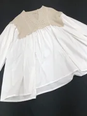 samansa mos2 サマンサモスモス 柄編みニットドッキング チュニック sizeF/白ｘベージュ ■◇レディース