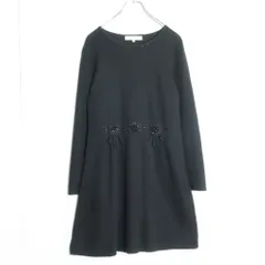 スーパービューティ★お花のモチーフ付き♪ニットワンピース サイズ40 ブラック系 無地 z17620
