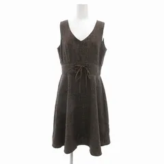 マジェスティックレゴン MAJESTIC LEGON チェック編上げジャンスカ ひざ丈 バックギャザー M 茶 ブラウン /UO ■GY39