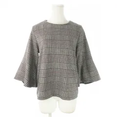 グリーンレーベルリラクシング ユナイテッドアローズ green label relaxing カットソー クルーネック 七分袖 ベルスリーブ 起毛 グレンチェック 総柄 紫 パープル /AO15