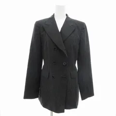 コムサデモード COMME CA DU MODE 美品 テーラードジャケット ストライプ ダブル 総裏地 M 黒 ブラック /UD