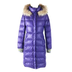 美品◎Missoni ミッソーニ 裏地総柄 ラクーンファー・フード付き ロング ダウンコート パープル 裏マルチ 40 正規品 レディース