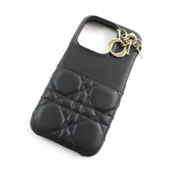 美品★Christian Dior クリスチャンディオール S6003ONMJ Lady Dior カナージュ iPhone15 Proケース ブラック 箱・保存袋付き イタリア製 レディース 定価69,000円