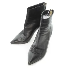 ジミーチュウ JIMMY CHOO ショートブーツ ポインテッドトゥ ハイヒール ピンヒール バックジップ レザー 34.5 21.5cm 黒 ブラック /MN9 ■GY19