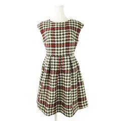 トゥービーバイアニエスベー To b. by agnes b. ツイードワンピース ミニ ノースリーブ ウール 千鳥格子 チェック 38 M 白 ホワイト /CK2 ■GY11