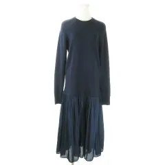 ミラオーウェン Mila Owen ドッキングワンピース ロング マキシ 切替 ニット 長袖 シャイニー 1 S 紺 ネイビー /AO17 ■GY18