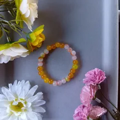ハンドメイドビーズブレスレット／オレンジ×ピンク×イエロー×グリーン／17cm／ユニセックス