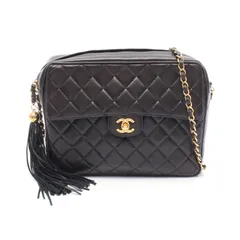 シャネル CHANEL ショルダーバッグ ブラック ラムスキン（羊革） マトラッセ フリンジ チェーンショルダー レディース Used A