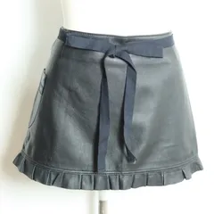 【レア！】ピンクハウス★ロゴ刺繍付き♪羊革レザーのタブリエ ミニエプロン 黒系 無地 z17621