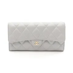 シャネル CHANEL 二つ折り長財布 クラシック ロング フラップ ウォレット マトラッセ グレー レザー マトラッセ ZIP長財布 レディース Used B