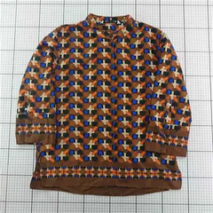 ◇ Θ ザラ ZARA 幾何学柄ブラウス 長袖 ブラウン系 レディース Lサイズ E  【1601150006813】