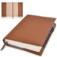 【在庫セール】手帳カバー しおり付き ノートカバー 文芸書 防水レザー 参考書 専門書 A5 ペンクリップ付き ブックカバー 上質感のある合皮の高級本カバー ブックカバー (ブラウン A5)