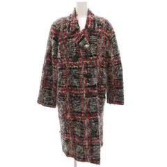 マエダ ジュンコ MAEDA JUNKO ツイードニットコート ロング 総裏地 黒 ブラック 赤 レッド /GV ■GY17