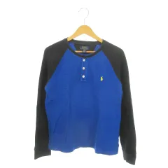 ポロ ラルフローレン POLO RALPH LAUREN サーマルニットソー ヘンリーネック 長袖 切替 ロゴ ポニー刺繍 男の子 ボーイズ L 14-16 青 ブルー /MN18 ■GY11