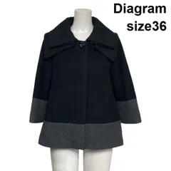 ◆ ダイアグラム Diagram ショートコート 長袖 Aライン ボリュームカラー フレア 黒 グレー ウール混 36 S 7号 レディース S6B059のサムネイル