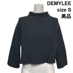 ◆ 美品 デミリー DEMYLEE リブニットプルオーバー セーター 長袖 クロップド丈 モックネック グレー 綿100％ S 7号 レディース S6B056