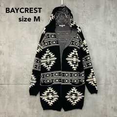 BAYCREST ベイクレスト オルテガ柄 アズテック ネイティブ フード付き ロング カーディガン M 黒 白 コットン100% 厚手 ニット コート ショールカラー フーディー 羽織り 民族柄 ★ ◆■