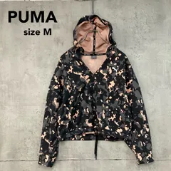 美品 PUMA プーマ 迷彩柄 カモフラ 総柄 クロップド丈 スウェット パーカー プルオーバー 絞り調整可能 ドローコード フーディー フィットネス トレーニング ヨガ ダンス ストリート スポーツウェア トップス レディース Mサイズ ★ ■◇