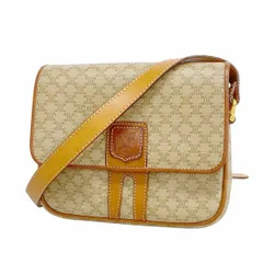 【6ba0132-k】セリーヌ ショルダーバッグ マカダム PVC ベージュ ゴールド金具【中古】レディース