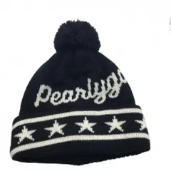 【超美品】パーリーゲイツ ニット帽 黒 ロゴ 星柄 ポンポン付 ウール混 FR   ゴルフウェア PEARLY GATES