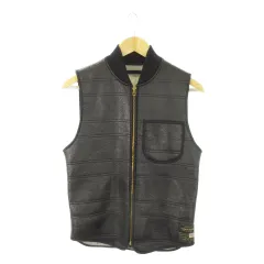 デニム&サプライ ラルフローレン DENIM & SUPPLY RALPH LAUREN ベスト ジップアップ フェイクレザー 内ボア ワンポイント ロゴ XS 黒 ブラック /MN6 ■GY18