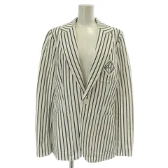 ポロ ラルフローレン POLO RALPH LAUREN テーラードジャケット ブレザー シングル 1B 総裏地 センターベント ストライプ ロゴ 2 S 白 ホワイト 紺 ネイビー /XZ ■GY18