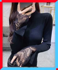 新品 ハイネック ニットセーター レディース 重ね着 トップスストレッチ 無地 ニットプルオーバー 【 送料無料 】