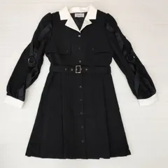 【D11264】BUBBLES ワンピース ベルト付き 黒 白 モノトーン バイカラー リボン 編み上げ