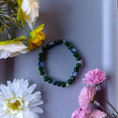 ハンドメイドビーズブレスレット／グリーン×ブルー×シルバー／18cm／ユニセックス