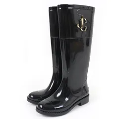 美品☆JIMMY CHOO ジミーチュウ JCロゴ金具 ラバーブーツ レインブーツ ロングブーツ ブラック 35 保存袋付き イタリア製 レディース