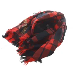 コーチ COACH ストール チェック柄 マフラー ウール フリンジ ロゴ 赤 レッド