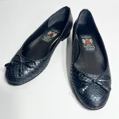 【MIHAMA】美品 レザー 型押し フラット パンプス 黒 22.5cm