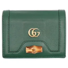 GUCCI (グッチ) GGマーモント バンブー コンパクトウォレット 二つ折り財布 グリーン ゴールド金具 レザー 658244