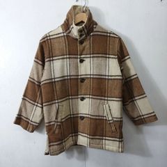 Spade Mashie ハーフ コート 変形 襟 デザイン スタンドカラー チェック アウター 裏地 ボア ウール 古着 VINTAGE ブラウン系 M B102