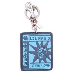 COACH (コーチ) ×LIL NAS X リル ナズ エックス レザー バニー バッグ チャーム キーホルダー キーリング シルバー金具 ブラック/ブルー