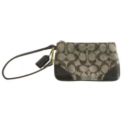 COACH (コーチ) シグネチャー ウール レザー ポーチ ゴールド金具 ブラウン