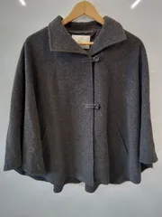 ピD64●Cojana●コジャナ●ヴィンテージ●ケープコート●ポンチョ●ウール100%●美品●ポケット付●size 9●灰●日本製