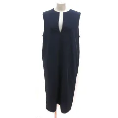 アントマリーズ Aunt Marie's ワンピース ロング Vネック ノースリーブ F 紺 ネイビー /MS