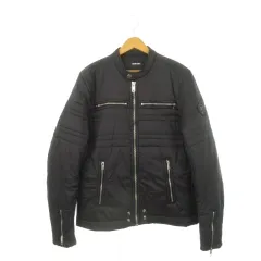ディーゼル DIESEL 中綿シングルライダースジャケット ナイロン ロゴ XL 黒 ブラック /AH8 ■GY01