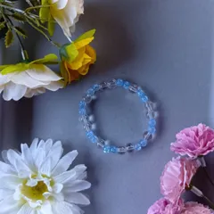 ハンドメイドビーズブレスレット／クリア×ライトブルー／15cm／ユニセックス