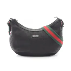 グッチ GUCCI ショルダーバッグ GGキャンバス シェリーライン 181092 ブラック キャンバス レザー シェリーライン ショルダーバッグ レディース Used A