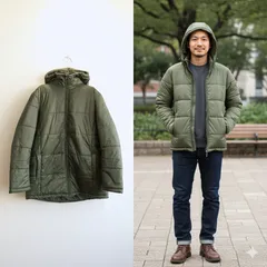 美品⭐️ トップバリュー TOPVALU イオン AEON 中綿ジャケット アウター  ナイロン パーカー 防寒 メンズ ゆったり オーバーサイズ シンプル カジュアル 冬服 防寒着 アウトドア 通勤コーデ 通学コーデ 普段使い カーキ フーディー