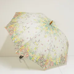 傘 manipuri マニプリ USED美品 日本製 高級 晴雨兼用 ボタニカル 鳥 蝶 撥水 防水 UV加工 ライトグレー 55cm S3487のサムネイル