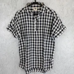 半袖シャツ ギンガムチェック 白黒 チュニック レディース M~Lサイズ□〇