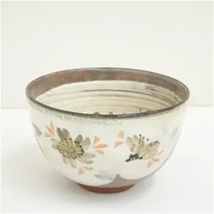 京焼　浅見与し三造　色絵花文茶碗  茶道 抹茶 おしゃれ 抹茶茶碗 抹茶碗 和食器 レトロ 茶器 骨董 茶わん 茶会 茶の湯