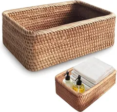 ideamall 収納かご バスケット 籐箱 手織り 卓上収納 雑貨 お菓子 野菜 果物入り エコ (M（25x17x7）)