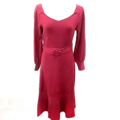 プロポーション ボディドレッシング PROPORTION BODY DRESSING ワンピース ニット Aライン ロング 長袖 ウエストマーク M ワインレッド /RT